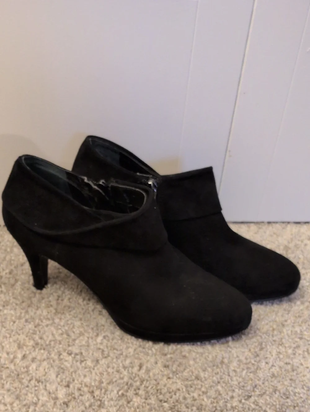 Bandalino Black Women's Suede Ankle Booties with Fold-Over Cuff